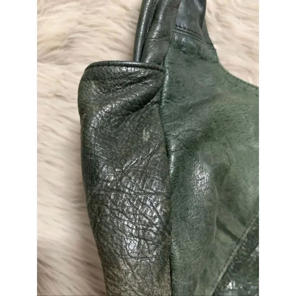 Dark green leather hobo shoulder bag purse - Picture 6 of 15